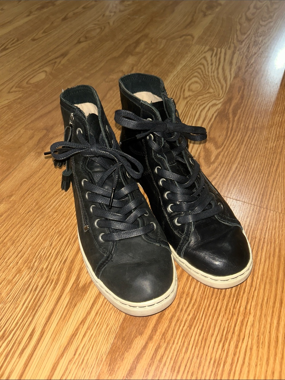 UGG Black High-Top Leather Sneakers with Cream Soles